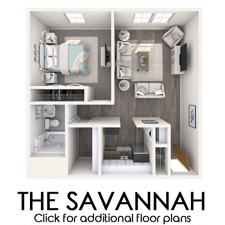 Floor plan for 1 bed, 1 bath, 768 sqft